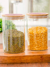 UMAI Pack of 2 Kitchen Containers Set Glass Jars with Printed Bamboo Lids I Airtight Storage for Cookies, Snacks, Spices I 1000ml Each | Multiutility Borosilicate Jars for Tea, Coffee, Sugar